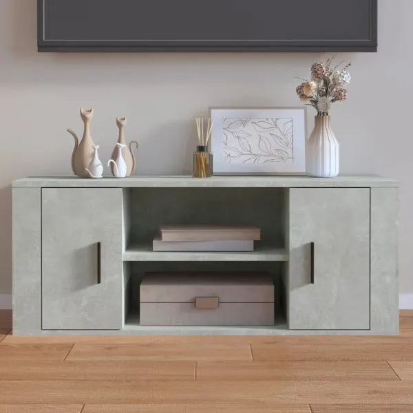 Comodă TV, gri beton, 100x35x40 cm, lemn prelucrat