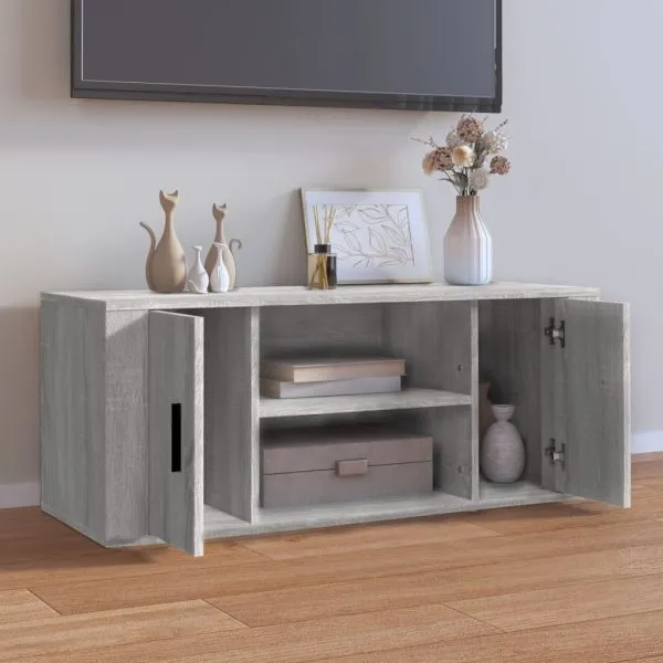 Comodă TV, gri sonoma, 100x35x40 cm, lemn prelucrat