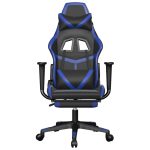 Scaun de gaming cu suport picioare, negru/albastru, piele eco