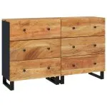 Servante, 2 buc., 60x33x75 cm, lemn masiv de acacia