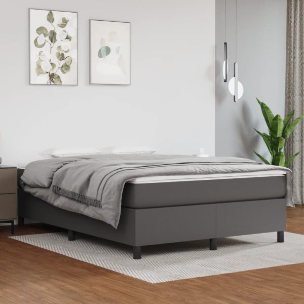Cadru de pat, gri, 140×190 cm, piele ecologică