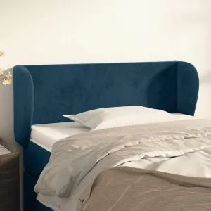 Tăblie pat cu aripioare albastru închis 93x23x78/88 cm textil