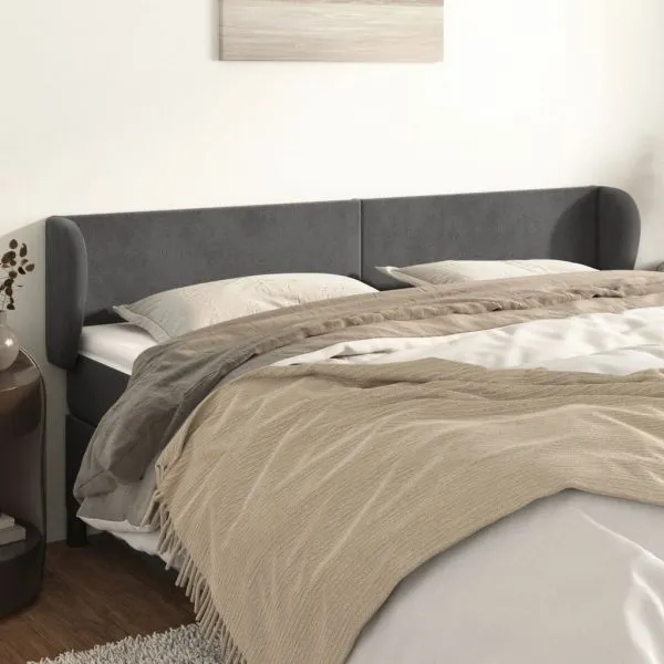 Tăblie de pat cu aripioare gri închis 183x23x78/88 cm catifea