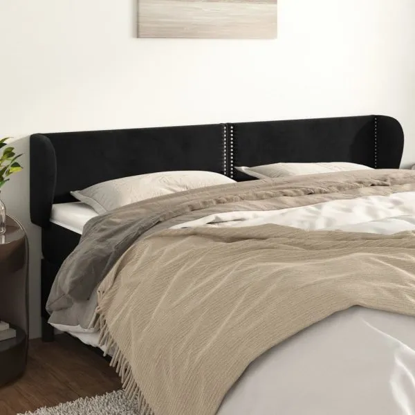 Tăblie de pat cu aripioare negru 183x23x78/88 cm catifea