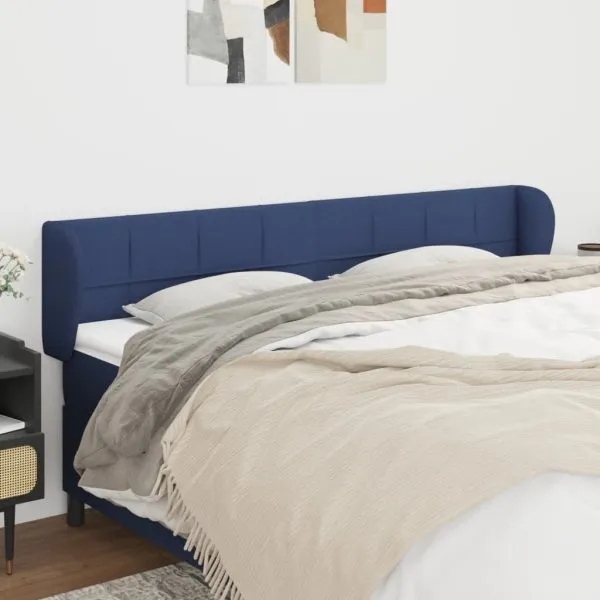 Tăblie de pat cu aripioare, albastru, 163x23x78/88 cm textil