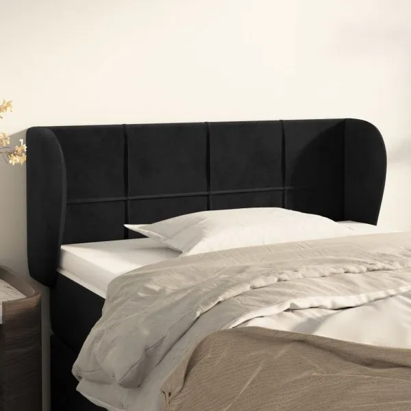 Tăblie de pat cu aripioare negru 93x23x78/88 cm catifea