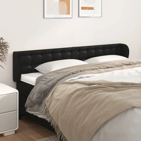 Tăblie de pat cu aripioare negru 203x23x78/88cm piele ecologică