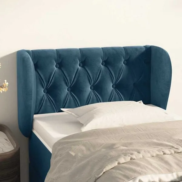 Tăblie pat cu aripioare albastru închis 83x23x78/88 cm catifea