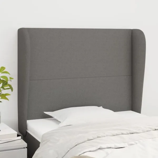 Tăblie de pat cu aripioare gri închis 103x23x118/128 cm textil