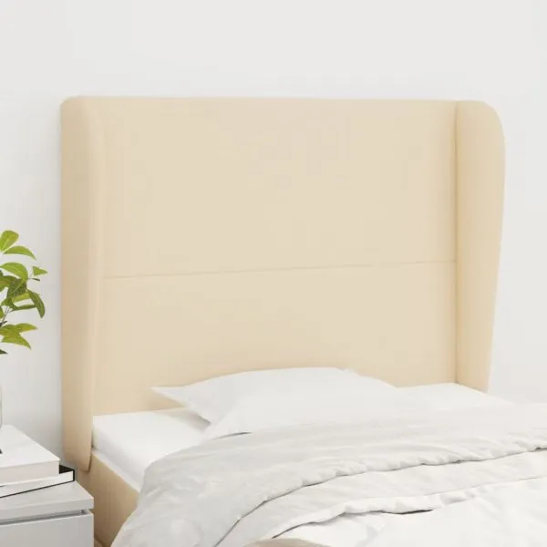 Tăblie de pat cu aripioare, crem, 103x23x118/128 cm, textil