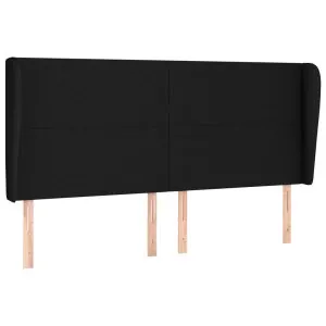 Tăblie de pat cu aripioare, negru, 163x23x118/128 cm, textil