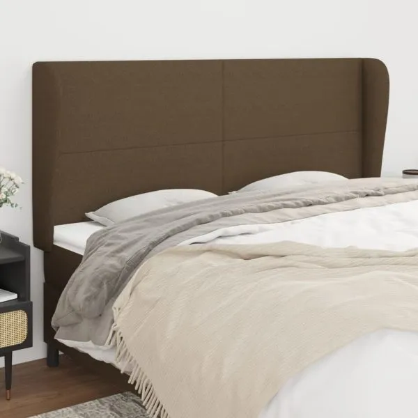 Tăblie de pat cu aripioare maro închis 203x23x118/128 cm textil