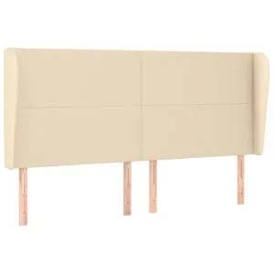 Tăblie de pat cu aripioare, crem, 203x23x118/128 cm, textil