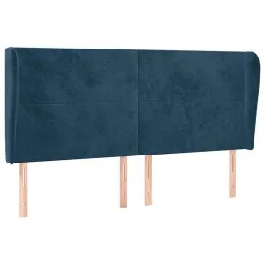 Tăblie pat cu urechi albastru închis 163x23x118/128 cm catifea