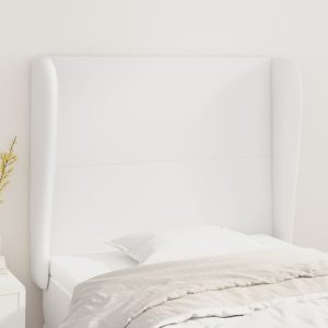 Tăblie de pat cu aripioare, alb, 93x23x118/128 cm, piele eco