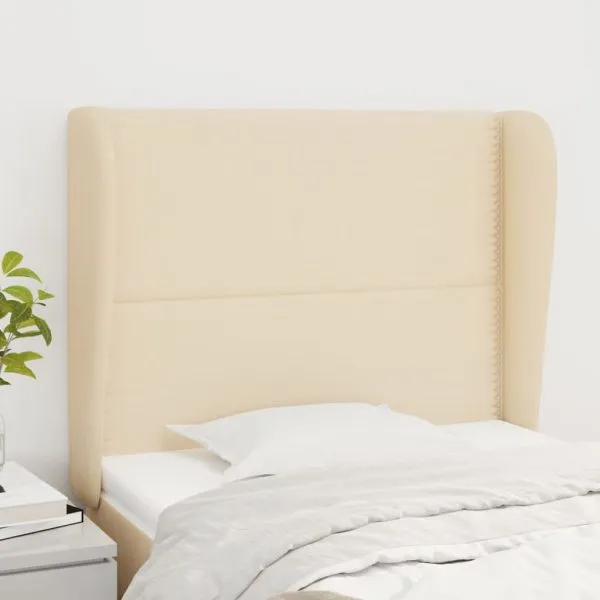 Tăblie de pat cu aripioare, crem, 83x23x118/128 cm, textil