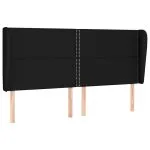Tăblie de pat cu aripioare, negru, 183x23x118/128 cm, textil