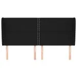 Tăblie de pat cu aripioare, negru, 183x23x118/128 cm, textil