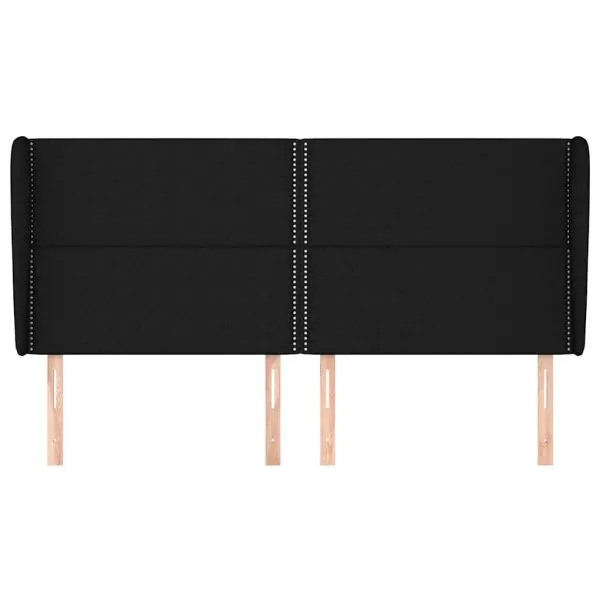 Tăblie de pat cu aripioare, negru, 183x23x118/128 cm, textil