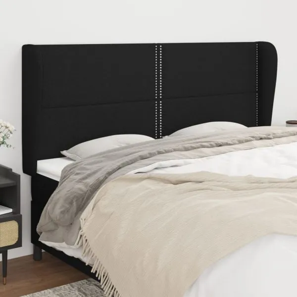 Tăblie de pat cu aripioare, negru, 183x23x118/128 cm, textil