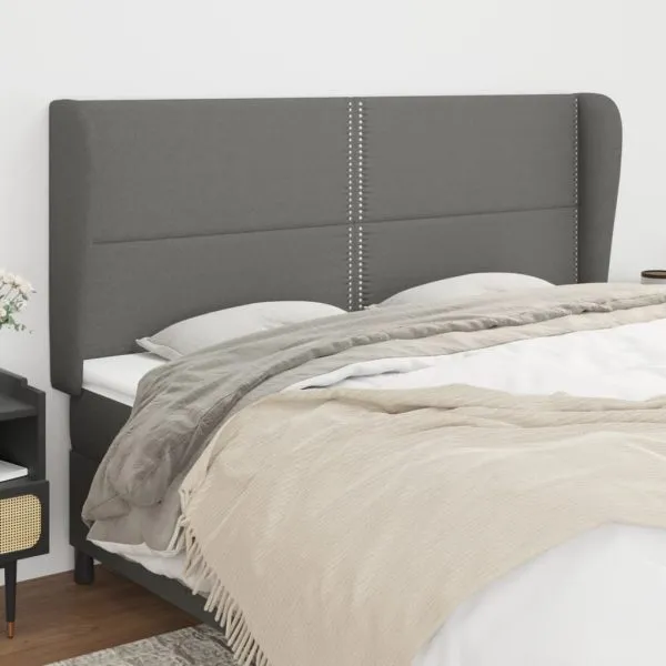 Tăblie de pat cu aripioare gri închis 203x23x118/128 cm, textil