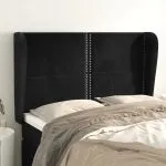 Tăblie de pat cu aripioare, negru, 147x23x118/128 cm, catifea