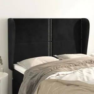 Tăblie de pat cu aripioare, negru, 147x23x118/128 cm, catifea