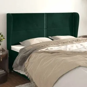Tăblie pat cu aripioare verde închis 203x23x118/128cm catifea