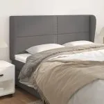Tăblie de pat cu aripioare gri 203x23x118/128 cm piele eco