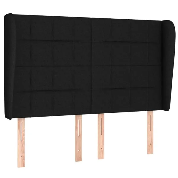 Tăblie de pat cu aripioare, negru, 147x23x118/128 cm, textil