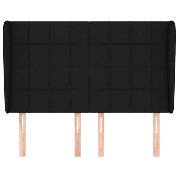 Tăblie de pat cu aripioare, negru, 147x23x118/128 cm, textil