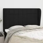 Tăblie de pat cu aripioare, negru, 147x23x118/128 cm, textil