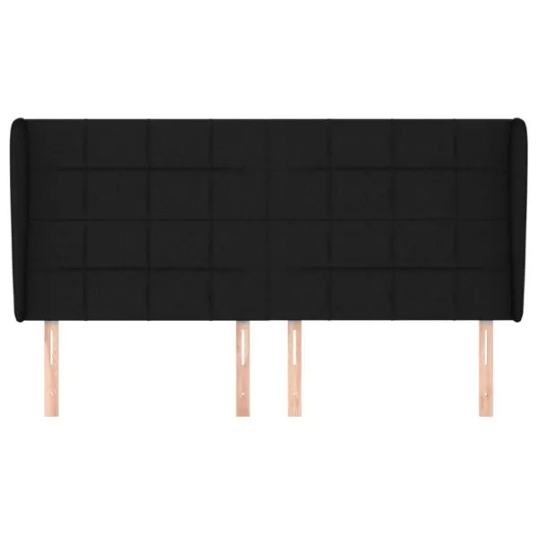 Tăblie de pat cu aripioare, negru, 203x23x118/128 cm, textil