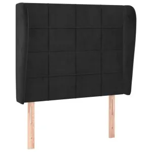 Tăblie de pat cu aripioare, negru, 93x23x118/128 cm, catifea