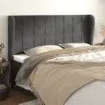 Tăblie de pat cu aripioare, negru, 163x23x118/128 cm, catifea
