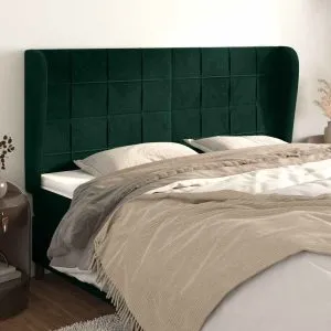 Tăblie pat cu aripioare verde închis 183x23x118/128 cm catifea