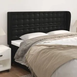 Tăblie de pat cu aripioare, negru, 163x23x118/128 cm, piele eco