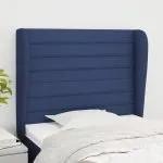 Tăblie de pat cu aripioare, albastru, 93x23x118/128 cm, textil