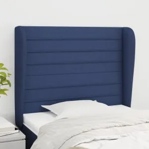 Tăblie de pat cu aripioare, albastru, 93x23x118/128 cm, textil