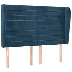 Tăblie pat cu urechi albastru închis 147x23x118/128 cm catifea
