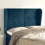 Tăblie pat cu urechi albastru închis 147x23x118/128 cm catifea