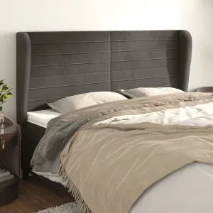 Tăblie de pat cu aripioare gri închis 183x23x118/128 cm catifea
