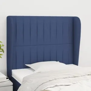 Tăblie de pat cu aripioare, albastru, 83x23x118/128 cm, textil
