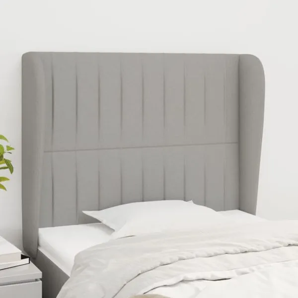 Tăblie de pat cu aripioare gri deschis 93x23x118/128 cm textil