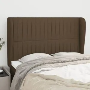 Tăblie de pat cu aripioare maro închis 147x23x118/128 cm textil