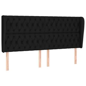 Tăblie de pat cu aripioare, negru, 203x23x118/128 cm, textil