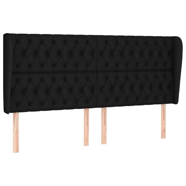 Tăblie de pat cu aripioare, negru, 203x23x118/128 cm, textil