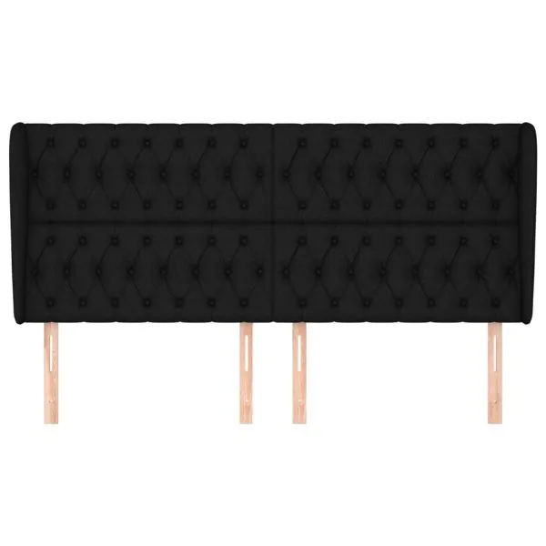 Tăblie de pat cu aripioare, negru, 203x23x118/128 cm, textil