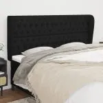 Tăblie de pat cu aripioare, negru, 203x23x118/128 cm, textil