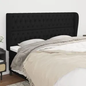 Tăblie de pat cu aripioare, negru, 203x23x118/128 cm, textil